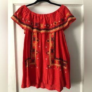 Off shoulder orange embroidered top